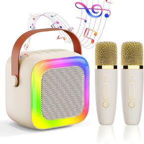 Mini Karaoke Machine for Kids Teen Adults, Kids Karaoke Machine with 2 Wireless Microphones and LED Lights Toys for Christmas Birthday Party, Home, Gifts for 4 5 6 7 8 9 10 11 12+ Years Girls Boys
