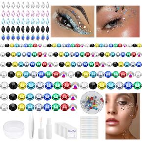 Fake Eyebrow Rings Nose Lip Labret Studs, flat back glass rhinestones /Replacement Ball Cone, with Eyelash Glue, Non-Piercing Body Jewelry Fake Skin Piercing Star Heart Lip Labret Studs for Women Men