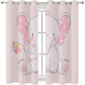 Cartoon Elephant Blackout Panels for Nursery for Girls Boys Home Decor Pink Elephant and Flowers Thermal Insulated Solid Grommet Top Blackout Draperies W42 x L63 Inch
