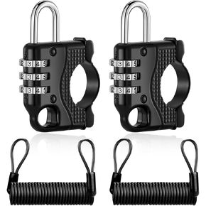 Pack of 2 Universal 4 Digit Combination Motorbike Helmet Lock, 22mm-28mm Anti-Theft Bike Helmet Lock with Two Security Cables for Electric Bike Motorcycle