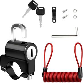 Motorcycle Helmet Anti-Theft Lock, Motorbike and Bicycle Helmet Safety Lock with Two Keys, Handlebar Mounting Tamper-Proof Helmet Security Lock, Motorcycle Accessories (Black+Red)