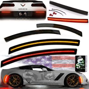 SLK C7 Corvette Stingray, Grand Sport, Z06, ZR1 Blacked Out, Darkened LED Side Markers OEM Quality and Standards Complete Replacement Kit (Black)