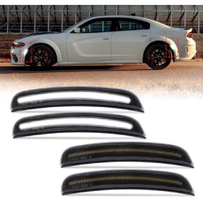 OPP ULITE Side Marker Lights for Dodge Charger LD 2015-2023 Front Rear Bumper, 130pcs Led Chip Smoked Lens Plug & Play White Parking Lamp, 4PCS Front & Rear LED Fender Side Light