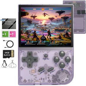 RG35XX Retro Gaming Consoles with 64G TF Card RG35XX Handheld Game Console Dual System Linux+Garlic Classic Emulator Hand Held Gaming Console with 6900 Games Support HDMI TV Output Gray