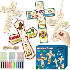 BeYumi Easter Wooden Ornament Craft - 20Pcs Jesus is Risen DIY Wooden Eggs Ornaments Craft Kit for Kids Make Your Own Christian Religious Easter Egg Set with Gem Sticker Party Decoration Supplies