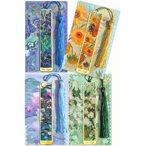 4 Pieces Metal Bookmarks with Tassel,Van Gogh Oil Painting Art Style Golden Hollow Book Marks for Reading Women Girls Teens Book Lovers