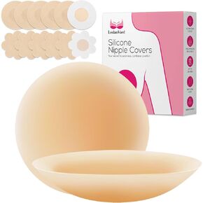 Nipple Covers No Show - Seamless Adhesive Silicone Nipple Pasties - Reusable Nipple Covers for Women - Sticky Petals Bra (EXTRA 6 Pairs of Disposable Nipple Stickers Included) Crème