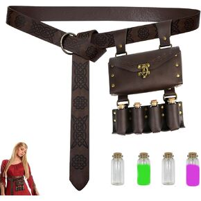 حقيبة حزام من الجلد الصناعي من القرون الوسطى مع 4 قوارير جرعة من الفلين، حقيبة جانبية للخصر الساحر الخيالي من أجل حقيبة حزام عصر النهضة وإكسسوارات عصر النهضة للنساء والرجال حزام جرعة تنكرية in Kuwait