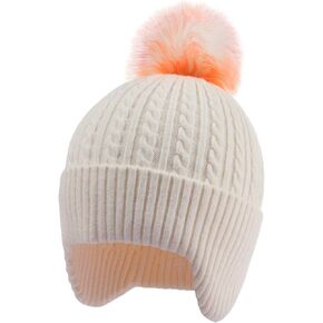 Kids Knit Winter Hats Skiing Beanie Caps with Earflap for Girls Boys Age 3-14