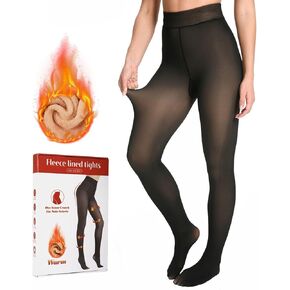 Fleece Lined Tights Women, Fake Translucent Thermal Winter Warm Fleece Tights, Sheer Thick Pantyhose Leggings for Women