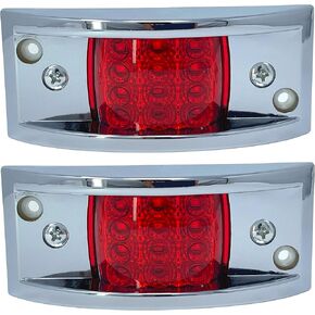 Red Rectangular 4-4/5" Armored-Style Clearance Side Marker Light Chrome 12LED, Rectangle Led Trailer Clearance Lights, Surface Mount Led Lights (6 PACK)