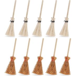 Cobee Dollhouse Miniature Broom, 10Pcs Mini Straw Broom Doll House Furniture Decor Witches Prop Broom Dollhouse Accessories Party Supplies
