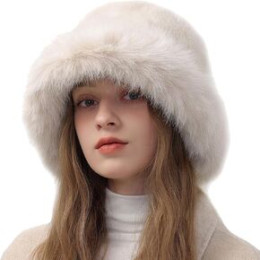Peicees Winter Bucket Hat for Women Girls Fur Russian Ushanka Ladies Fluffy Snow Hat Fuzzy Fisherman Cap Warm Cute