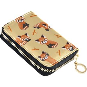 Cute Red Panda Animals RFID Credit Card Wallet, Microfiber Leather Zipper Card Case Holder for Women