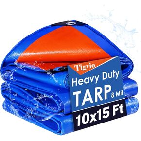 10x15Ft Heavy Duty Waterproof Tarp - Extra Thick 8 Mil, Tear & UV Resistant, Outdoor Tarps with Grommets & Reinforced Edges for Roof, Camping, Patio, Pool, Boat, Car - Multipurpose Protective