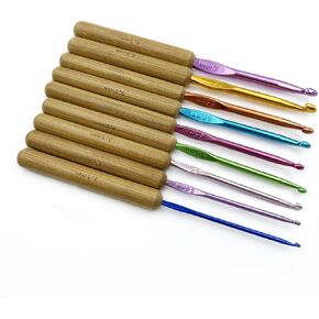 9Pcs Bamboo Crochet Hooks 2.5~6.5mm Aluminum Shaft Crochet Needles for Crocheting Comfort Grip Ergonomic Knitting Hook Set Knitting Crochet Supplies