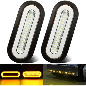 2Pcs 6" inch Clear Lens Oval Amber 52 LEDs Trailer Boat Halo Parking Turn Signal Tail Lights w/Rubber Grommet, Sealed Submersible IP67 for Truck/RV/Van, DC 12V