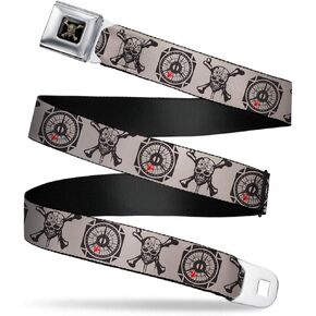 Disney Belt, Seatbelt Buckle Belt, Pirates Dead Men Tell No Tales Skull Compass Cream Black Red, Adjustable