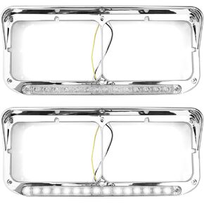 2Pcs Headlights Bezels Chrome 12" LED Light for Kenworth T400 T600 T800 W900B W900L Peterbilt 378 379 Western Star 4900 Freightliner Trucks,Driver/Passenger Side,Amber LED with Amber Lens