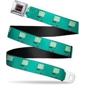Cartoon Network Belt, Seatbelt Buckle Belt, Adventure Time BMO Repeat Blue, 24 to 38 Inches