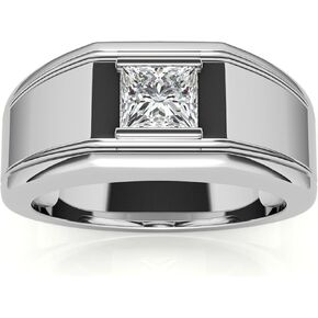 Moissanite Engagement Ring for Men, 925 Sterling Silver Solitaire D Color VVS1 Clarity Brilliant Round Cut/Princess Cut 8mm Men's Moissanite Promise Wedding Band Anniversary Ring