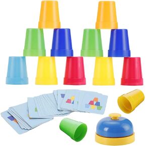 SEISSO Quick Stacking Cups, Stack Cups Set Engaging Educational Speed Training Cup Stacking Set for Kids Games, 30 Stack Cups with 54 Challenge Cards, 1 Bell