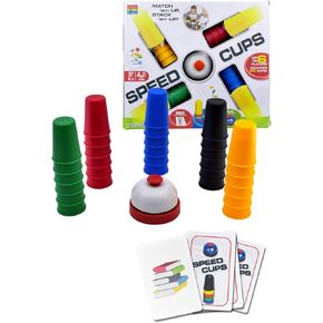 Quick Cups Games for Kids,Classic Speed Cup Game for Parent-Child Interactive Stacking Cups Game with 24 Picture Cards, 30 Cups (6 Sets of 5 Colors Each), Bell &Instructions
