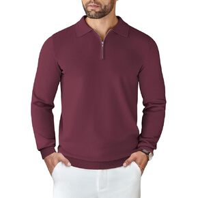 COOFANDY Mens Knit Polo Shirts Casual Long Sleeve Quarter Zip Polo Sweater Classic Golf Shirts