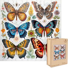 Vintage Butterfly Wooden Puzzle for Adults 200 Pieces Children's Puzzle Wood Adult Animal Shape Puzzle Birthday Christmas Family Game