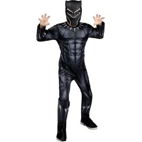 Marvel Black Panther Official Youth Halloween Costume - Premium Quality Padded Jumpsuit with Plastic Mask