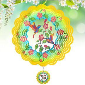 Wind Spinners - 12 Inches Large Hummingbird Hanging Wind Sculptures, 3D Reflective Metal Wind Spinners for Yard and Garden Decor, Gifts for Mom, Grandma's Birthday, Anniversary, Purple