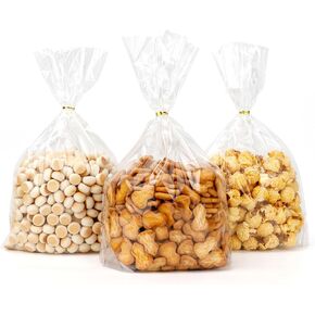 6"x 9" Bottom Gusset Bags, Cellophane Bags, 50Pcs Clear Cellophane Gift Bags with Twist Ties, Cello Cellophane Treat Goodie Bags for Party Favors Packaging Candy Cookies Popcorn Food Storage Wrapping