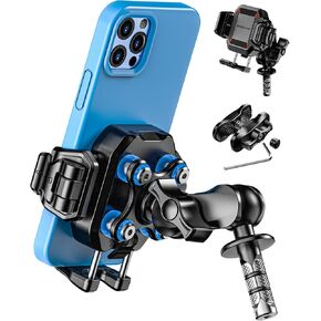 BRCOVAN Motorcycle Fork Stem Phone Mount with Vibration Dampener, Anti-Theft Motorcycle Cellphone Holder, [Camera Friendly] [1s Lock & Release] Adjustable Mobile Phone Cradle Fit 5.4-7.2" Smartphones