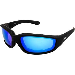 Global Vision Kickback Motorcycle Riding Sunglasses Black Frame w/Gtech Blue Lenses
