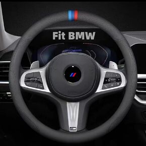 Custom-Fit for BMW Steering Wheel Cover, Premium Leather Car Steering Wheel Cover with Logo, Non-Slip, Breathable, for BMW Accessories (for BMW)