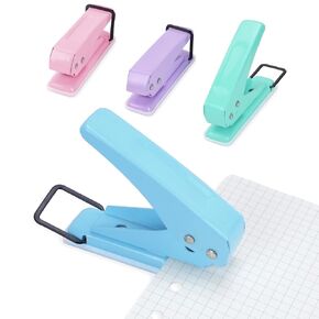 4PCS Hole Punch, 6MM Single Hole Paper Hole Puncher, Handheld Portable Puncher, 20 Sheet at One Time, Macaron Color Metal Hand Craft Puncher for Office/School (Purple, Pink, Green, Blue)
