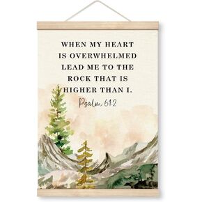 Yxadu Christian Canvas Poster, When My Heart is Overwhelmed Poster, Psalm 61:2 Canvas Poster Wood Hanger, Beautiful Canvas Painting, Scripture Decor Art, Farmhouse Home Decor, Office Decor
