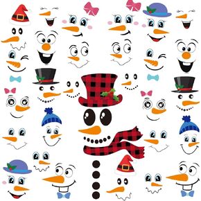 Snowman Face Stickers for Crafts Christmas Ornaments,Snowman Faces Decals Christmas Wall Stickers Window Cling Glass Fridge Decor,Snowman Stickers for Winter Party Supplies Christmas Decoration