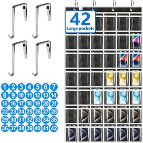 classroom cell phone holder, 42 Expandable pockets,teacher must haves,Classroom Organization and Storage,Durable and versatile, 42 number stickers,classroom decor,pocket chart, black/white