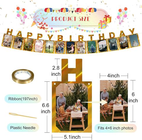 Unique Gold Birthday Photo Banner, Waterproof Happy Birthday Signs with 4x6 inches Photo Frame, Glitter Birthday Letters Banners for Baby, Kids, Adults Birthday Party- Personalizing Party in Saudi Arabia
