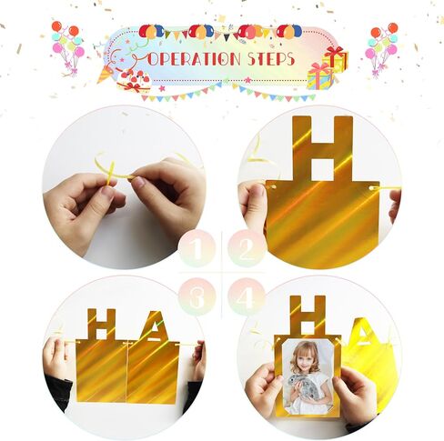 Unique Gold Birthday Photo Banner, Waterproof Happy Birthday Signs with 4x6 inches Photo Frame, Glitter Birthday Letters Banners for Baby, Kids, Adults Birthday Party- Personalizing Party in Saudi Arabia