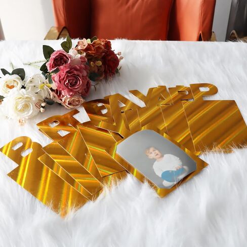 Unique Gold Birthday Photo Banner, Waterproof Happy Birthday Signs with 4x6 inches Photo Frame, Glitter Birthday Letters Banners for Baby, Kids, Adults Birthday Party- Personalizing Party in Saudi Arabia