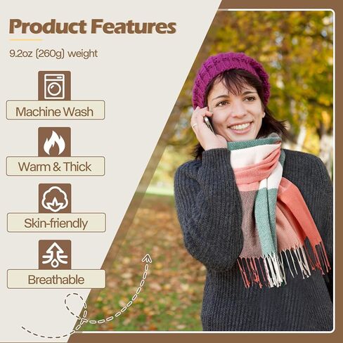 وشاح شتوي نسائي - وشاح بطانية طويل منقوش للنساء، وشاح باشمينا ناعم للطقس البارد in Kuwait