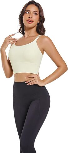 Women Strappy Spaghetti Strap Sports Bra Longline Padded Crop Bras in Saudi Arabia