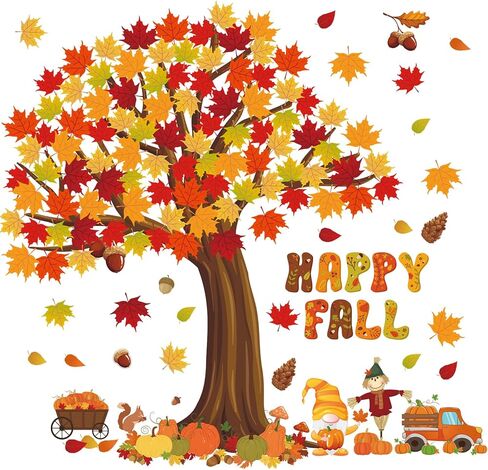 Chivertion 150 Pcs Fall Classroom Tree Bulletin Board Set Happy Fall Bulletin Board Decorations Maple Leaves Pumpkins Scarecrow Gnome Cutouts Bulletin Board Stickers for Home School Wall Decor in Saudi Arabia