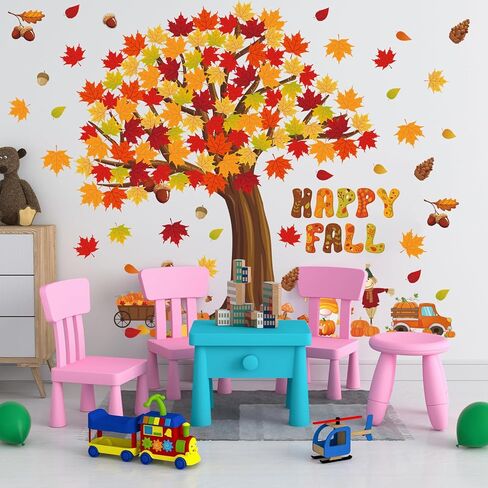 Chivertion 150 Pcs Fall Classroom Tree Bulletin Board Set Happy Fall Bulletin Board Decorations Maple Leaves Pumpkins Scarecrow Gnome Cutouts Bulletin Board Stickers for Home School Wall Decor in Saudi Arabia