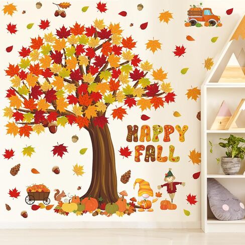 Chivertion 150 Pcs Fall Classroom Tree Bulletin Board Set Happy Fall Bulletin Board Decorations Maple Leaves Pumpkins Scarecrow Gnome Cutouts Bulletin Board Stickers for Home School Wall Decor in Saudi Arabia