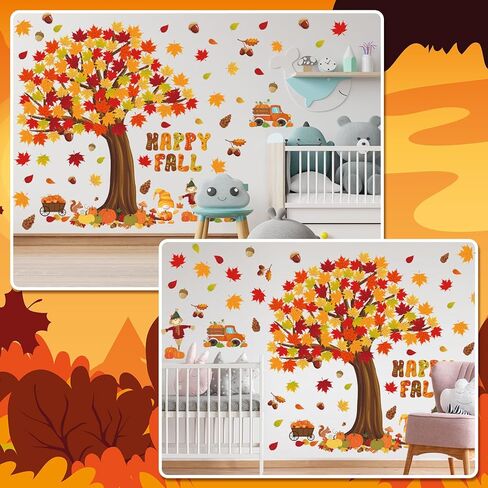 Chivertion 150 Pcs Fall Classroom Tree Bulletin Board Set Happy Fall Bulletin Board Decorations Maple Leaves Pumpkins Scarecrow Gnome Cutouts Bulletin Board Stickers for Home School Wall Decor in Saudi Arabia