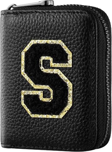 Ini-tial Genuine Leather Credit Card Holder Zipper Wallet,RFID Credit Card Holder With 22 Card Slots,Personalized Letter Small Wallet in Saudi Arabia