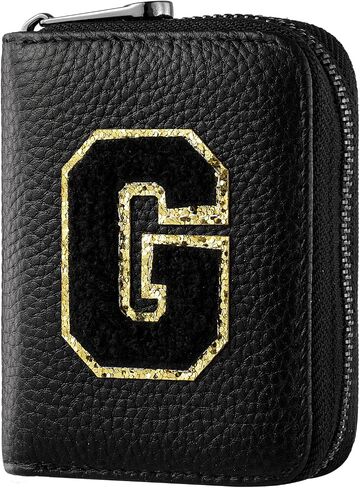Ini-tial Genuine Leather Credit Card Holder Zipper Wallet,RFID Credit Card Holder With 22 Card Slots,Personalized Letter Small Wallet in Saudi Arabia